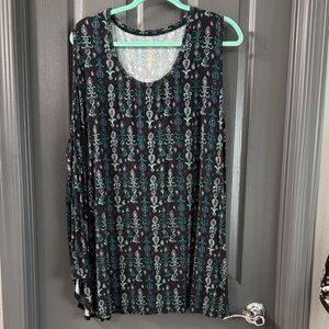 Blue Sky Clothing Bamboo Black and Teal Patterned Sleeveless Top